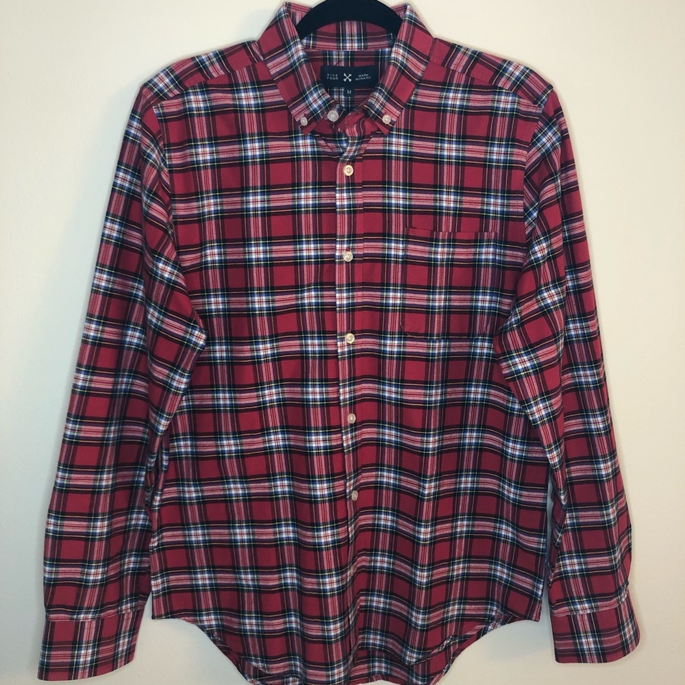 Five Four Mike McNairy Medium Red Button Down Oxford Men’s Long Sleeve Plaid